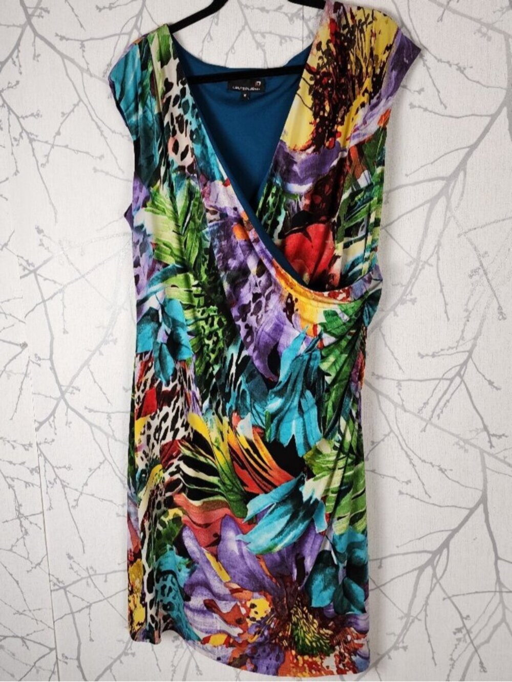 Laura Colorful Floral Print Slinky Stretch Jersey Surplice Midi Dress